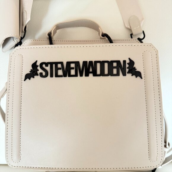 NWT STEVE MADDEN BEVELYN BATS SATCHEL CROSSBODY BAG W CREDIT CARD CASE CHALK - Picture 3 of 9